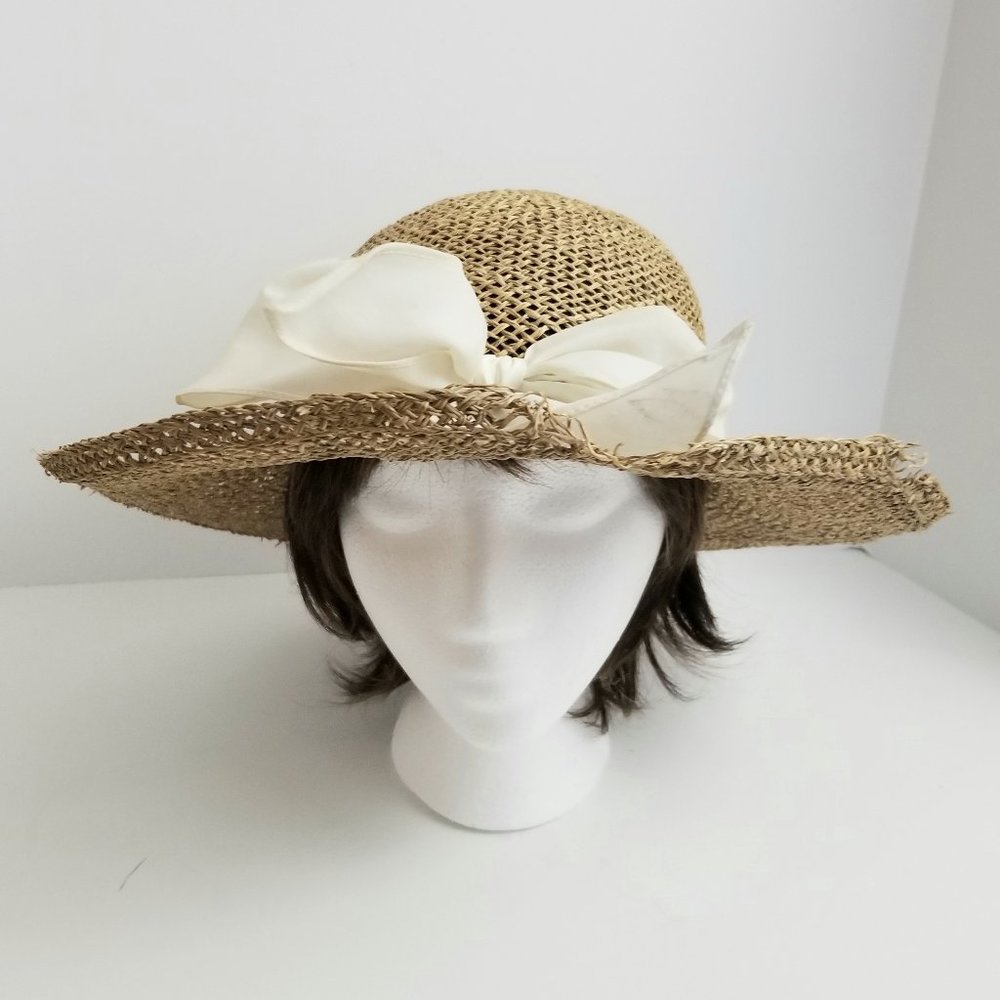 VINTAGE Women's Tan Straw Wide Brimmed Summer Hat - Picture 5 of 10